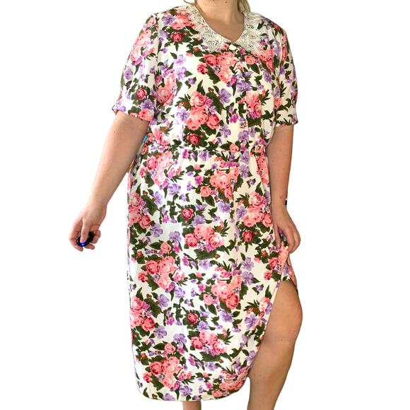 Vintage Garden Floral Midi Plus Size Spring Easter Tea Party Dress 3XL - Picture 1 of 6